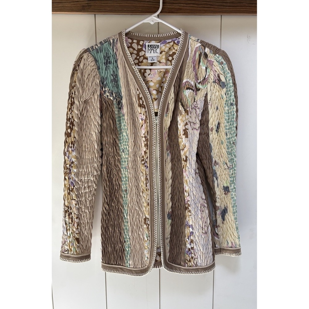 Vintage Jeanne Marc Crinkle Jacket Women's Small 8/10 Zip Front Boho Patchwork